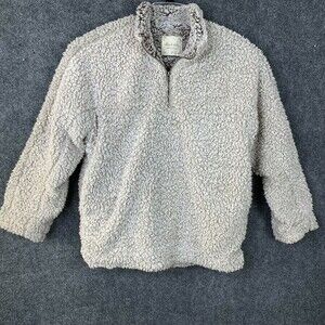 Altar'd State Teddy Pullover Top Women M Beige Faux Sherpa 1/4 Zip Pockets Lined